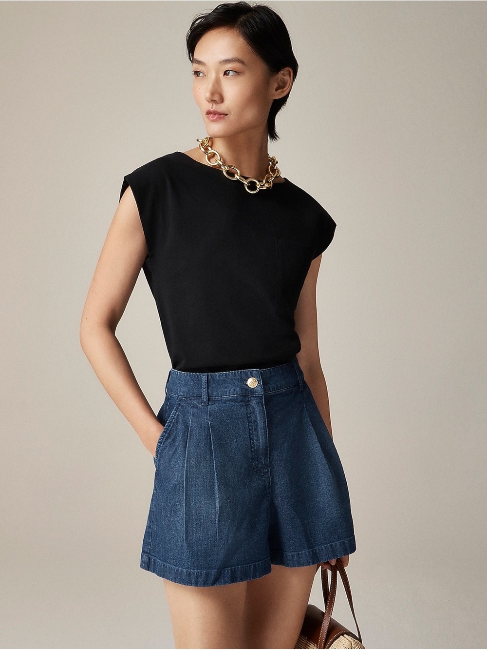 J. Crew Pleated Short in Drapey Denim NWT 31
